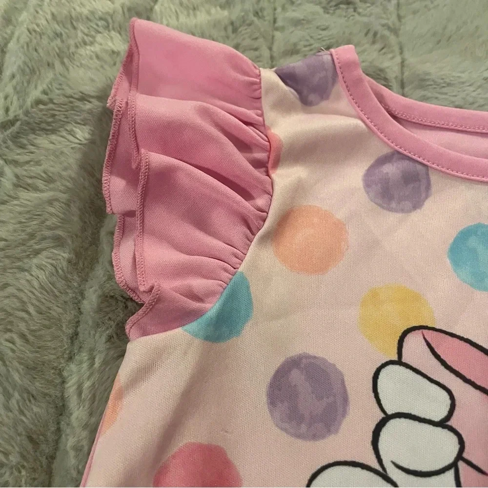 Disney Minnie Mouse Night Gown, Size 4, Pink, Polka Dots, Flutter Sleeves